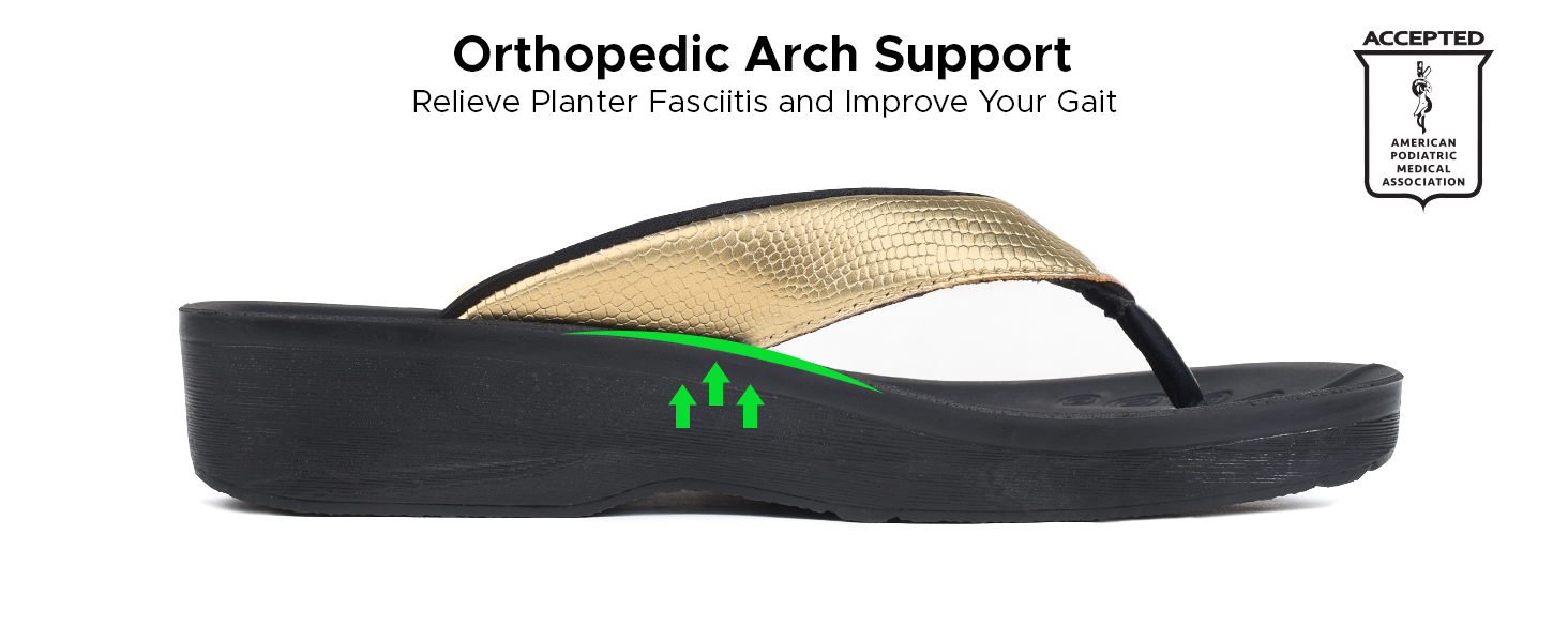 Stylish Plantar Fasciitis Flip Flops Arch Support Sandals Gold Thong Sandals