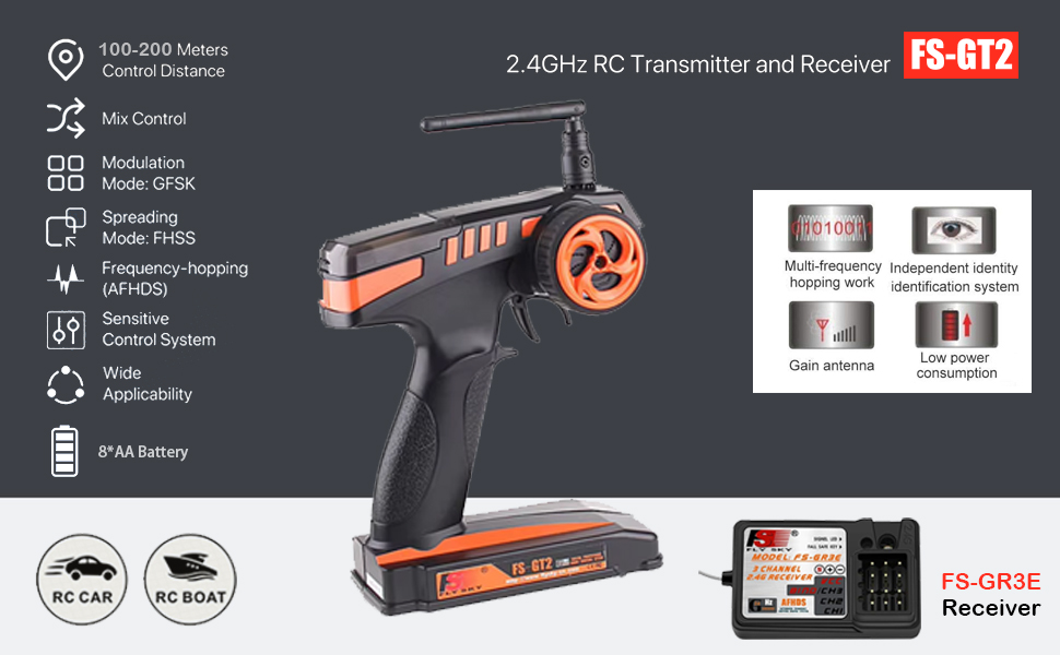 Flysky FS-GT2 2CH Transmitter with FS-GR3E Receiver