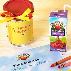 Juice box next to time capsule