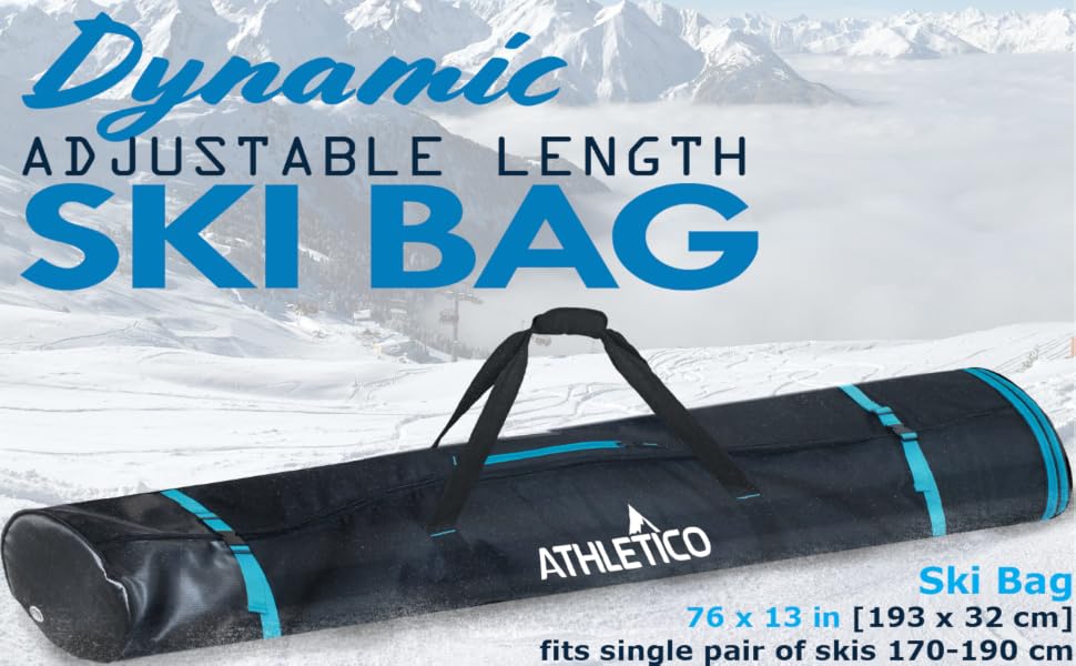 Athletico Dynamic Ski Padded Bag for air Travel airplane adjustable length for long skis 170-190 cm