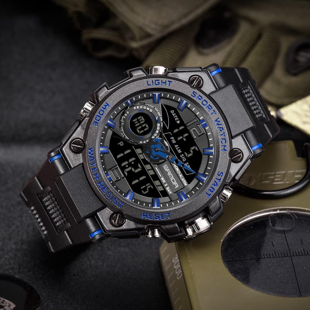 KXAITO Men's Watches Sports Outdoor Waterproof Military Watch Date Multi Function Tactics LED Alarm Stopwatch