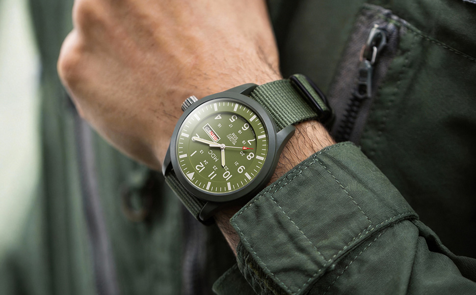 Military Watches for Men Analog Wrist Watch Tactical Waterproof Outdoor Work Date Day Army Green