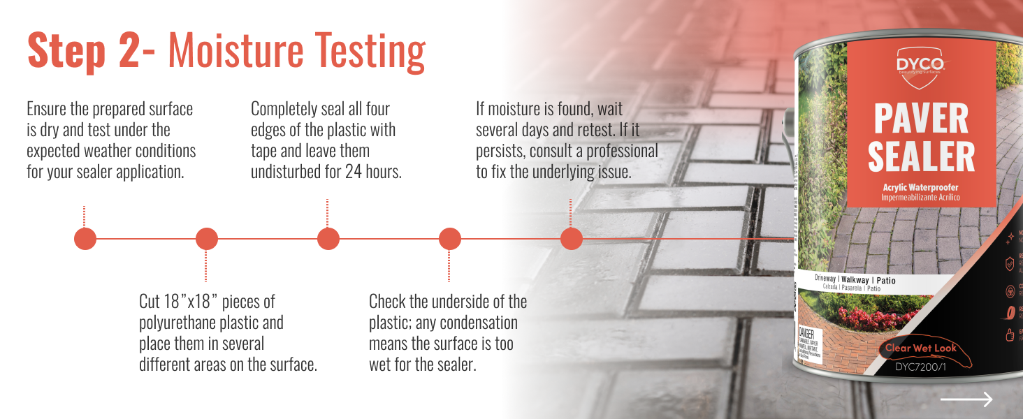 Moisture testing instructions before using acrylic concrete sealer on pavers