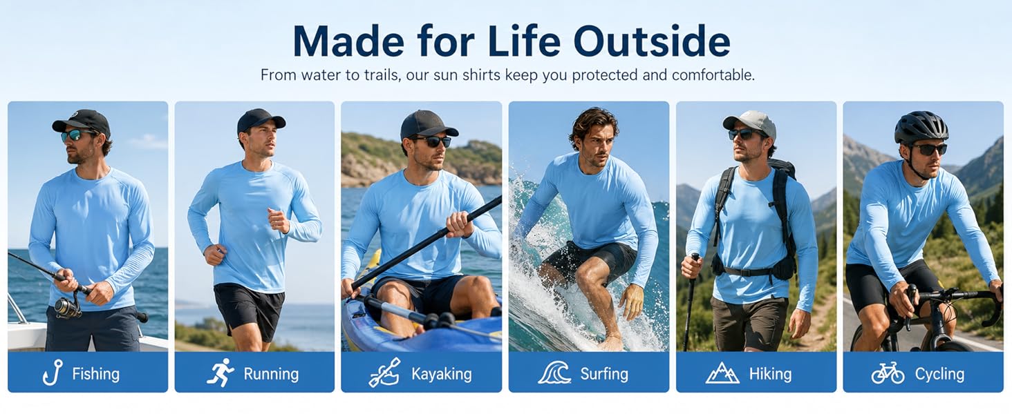 SPF Shirts for Men Long Sleeve Swim Shirts Tops UPF 50+ Sun UV Protection Clothing