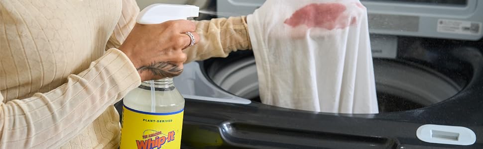 Whip It Pro Strength spray on stained clothes laundry
