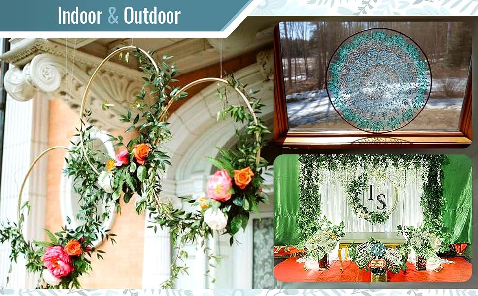 Indoor and Outdoor Heavy Duty Gold Metal Floral Hoop Wreath Hanging Rings