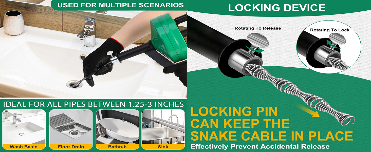 drain snake 50ft plumbing snake for sink drain auger snake drain hair removal tool snake drain