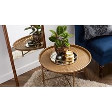 electic vintage mid-century chic gold walnut accent table