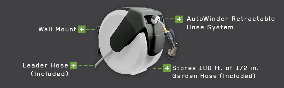 ames, tools, hose reel, autowinder, retractible, swivel, removable, wall mount, NeverLeak