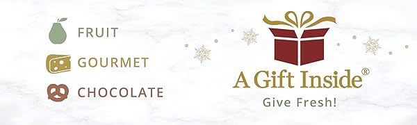 A Gift Inside Logo Fruit Gourmet Chocolate Banner with Snowflakes and Snow Give Fresh