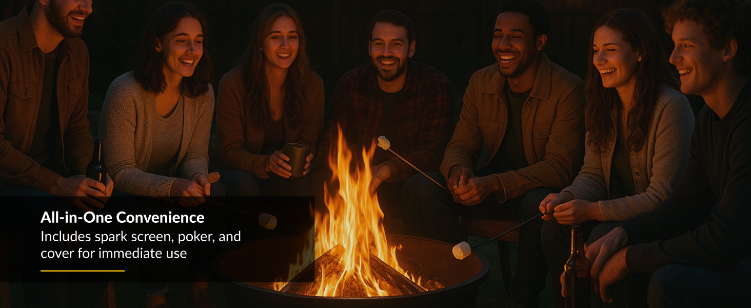 All in one convenience includes spark screen, poker, and cover for immediate use