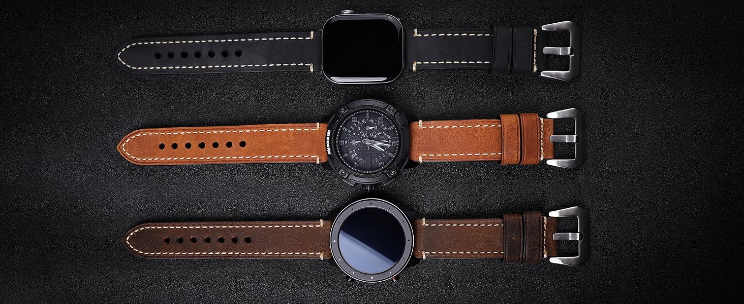 Berfine Thick Vintage Crazy Horse Leather Watch Bands Straps for Panerai for Men 20mm 22mm 24mm