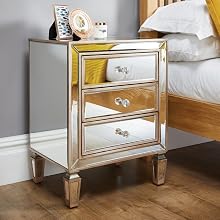 close up of top of murano mirrored bedside table
