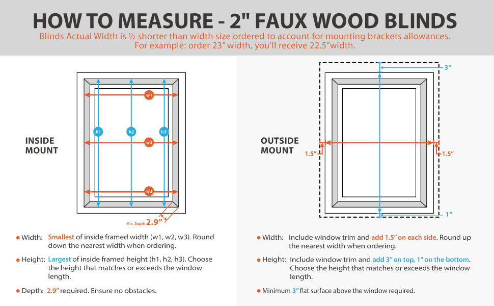 DEZ FURNISHINGS Cordless Faux Wood Blinds How to Measure