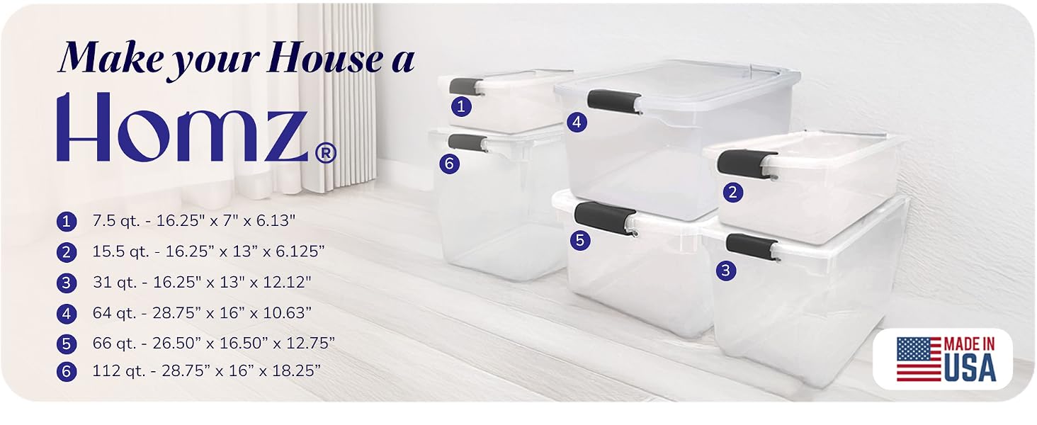 Homz Secure Latch Large Clear Stackable Storage Container Bin, 31 Quart, 4 Count