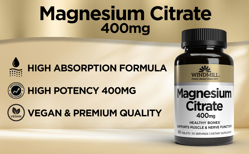 Windmill Health Products Magnesium Citrate 400mg magnesium citrato de magnesio magnesium for bed