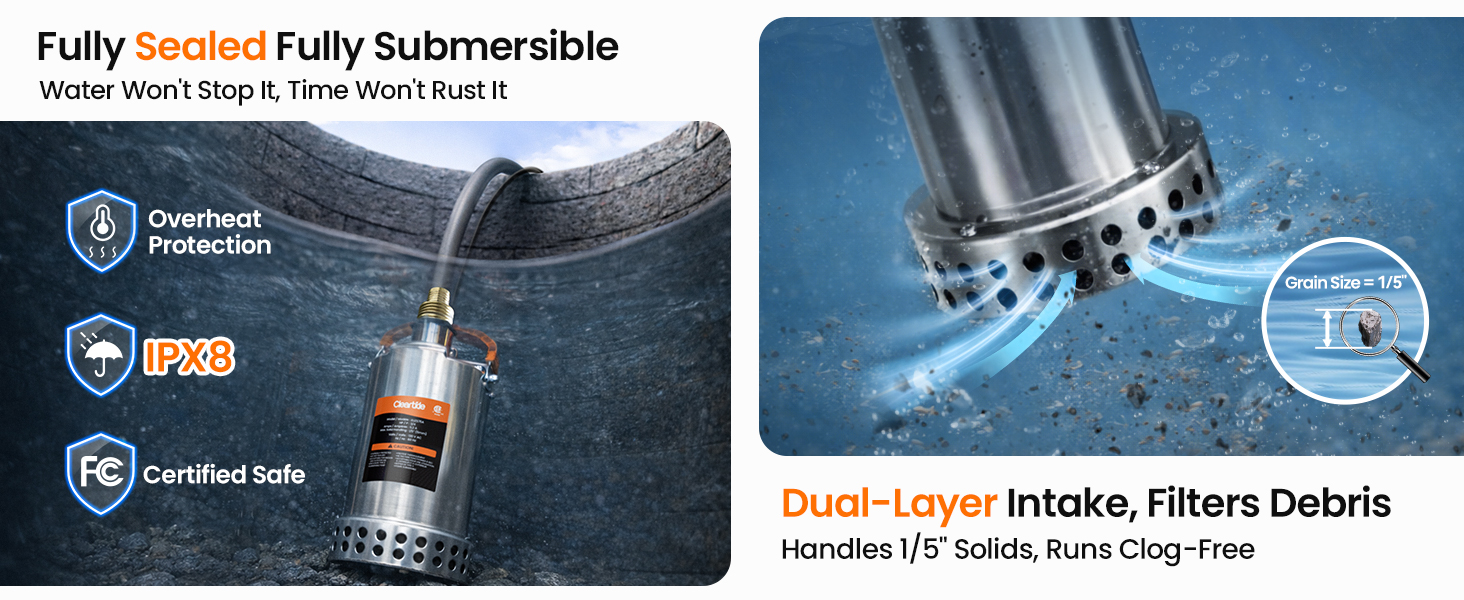 Cleartide Stainless Steel Submersible Utility Water Pump