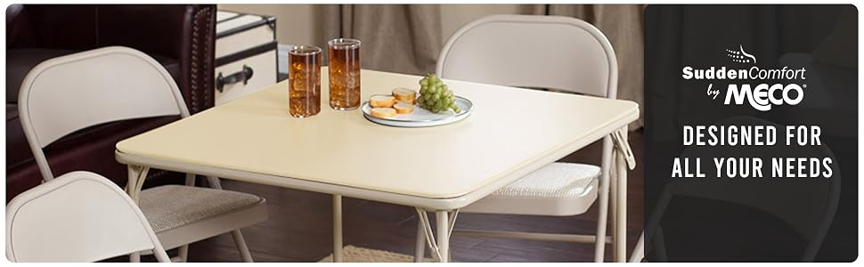 MECO Sudden Comfort 34 x 34 Inch Square Metal Folding Dining Card Table, Buff