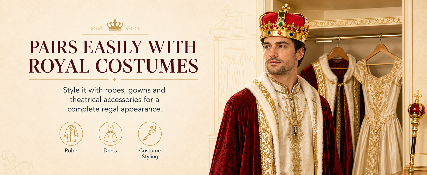 crown man king costume gold adult halloween plastic royal fake queen toy prince jewel