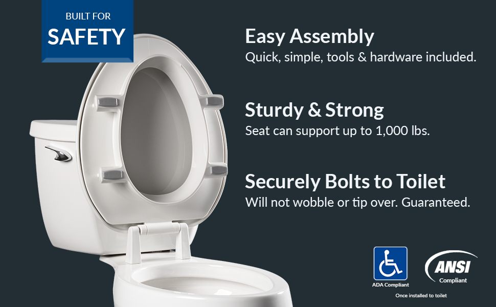 Booster seat for round and elongated toilets, 3&amp;#34; elevated, bolts to toilet for safety, no wiggle