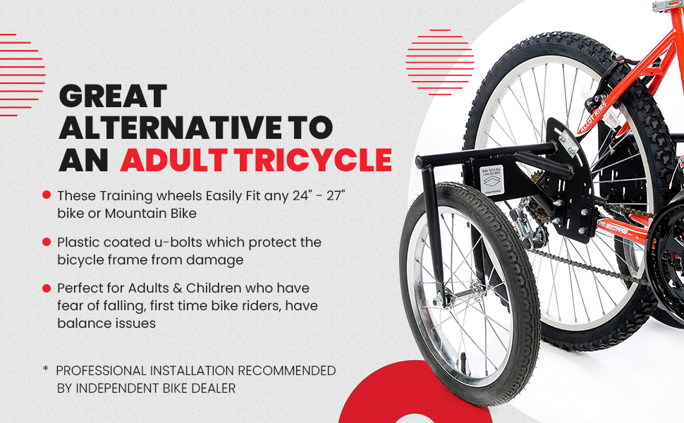 Adult training wheels trike tricycle bike bikes balance stabilizers trainers aid handicap fear fall