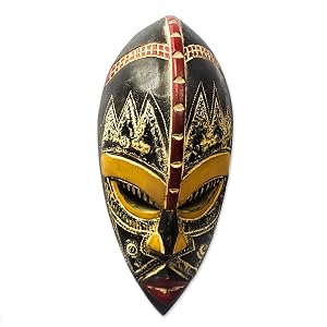 Novica Wood Wall Mask Mascara Decoración mural Home Decor Sculpture Escultura Arte Hanging Colgando