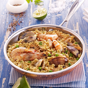Seafood Paella With Bulgur