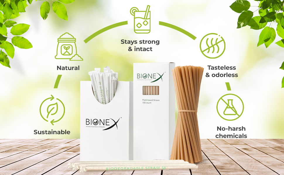 Bionex Sugarcane Straws Wrapped Drinking Straws, Plastic and Paper Straws Alternative