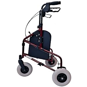 Fully folded rollator frame shown from the side.