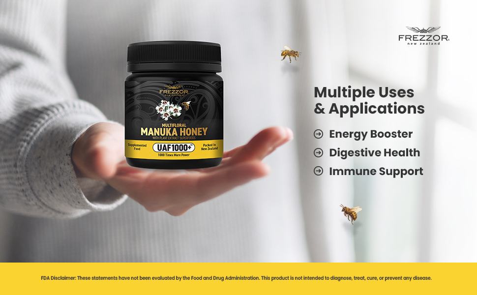 FREZZOR Premium Raw Multifloral Manuka Honey New Zealand with UAF1000+ Super Antioxidant infused