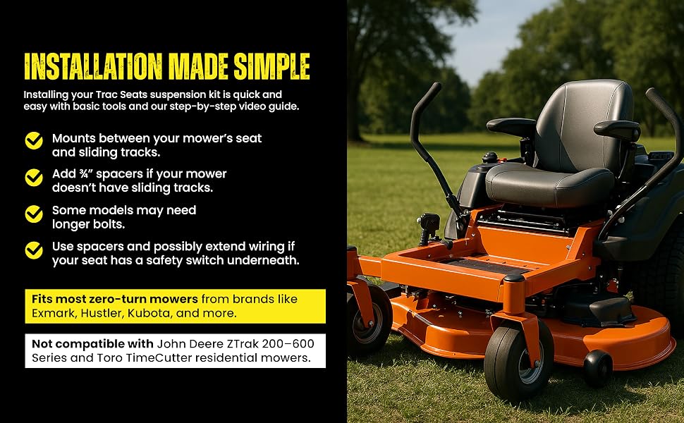 zero turn mower seat suspensions kit adjustable heavy duty shock absorption usa made lawn tractor