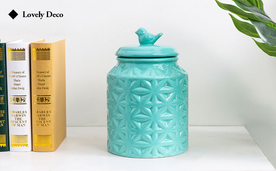 Vintage Turquoise Ceramic Kitchen Jar with Lid, Cookie Jar Storage Containers