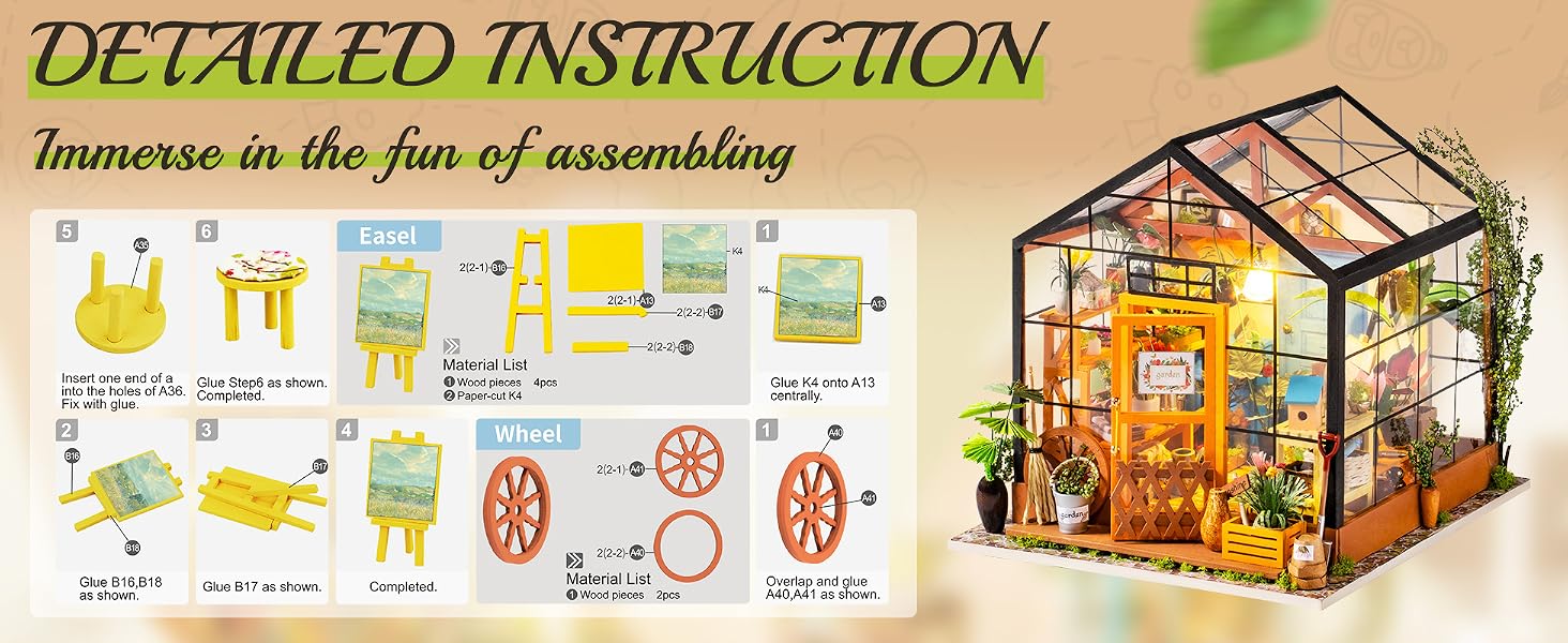 Rolife DIY Miniatures Dollhouse Kit, Miniature Greenhouse tiny miniature house kit
