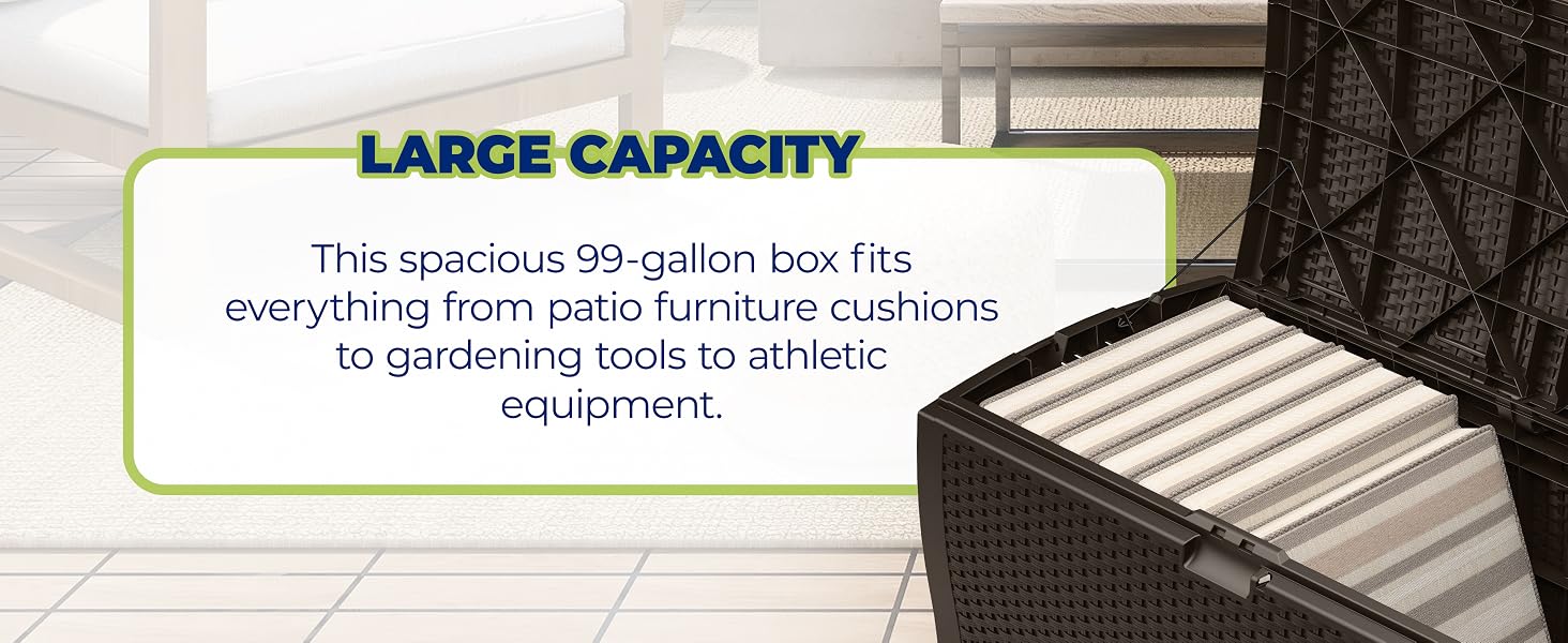 Suncast DBW9200 99 Gallon Outdoor Resin Patio Storage Chest with Handles, Mocha-DESKTOP CAROUSEL B