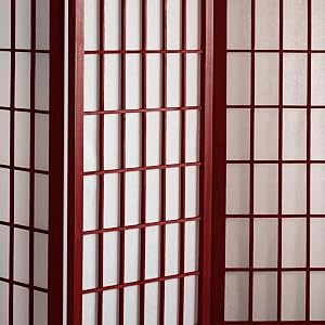 Close up view of rosewood window pane shoji screen