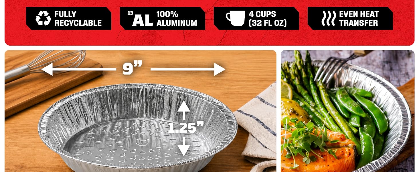 Deep dish pie pan with even heat distribution for baking pie crusts, quiche, and tarts