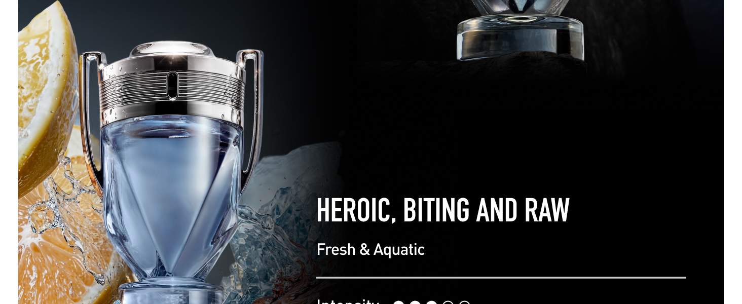 Perfume for men in a black trophy bottle with aromatic aquatic fragrance and bold design