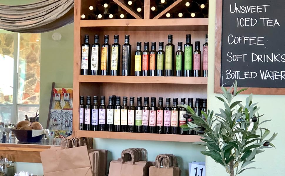 Range of Texas Hill Country Olive Co olive oils and balsamic vinegars