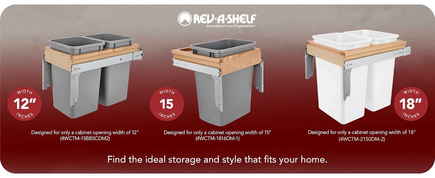 Rev-A-Shelf Double Pullout Top Mount Trash Can 50 qt., White, 4WCTM-2150DM-2