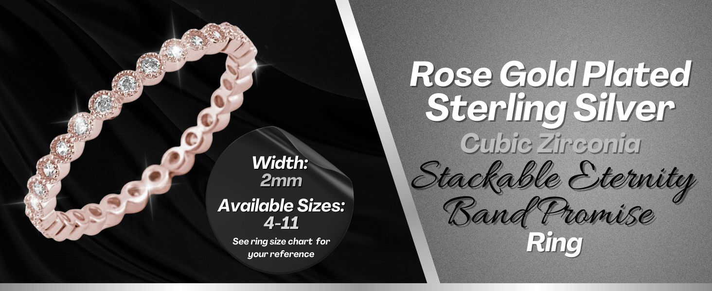 Sterling Silver CZ Thin Stacking Eternity Band Ring Rose Gold Single Main Visual