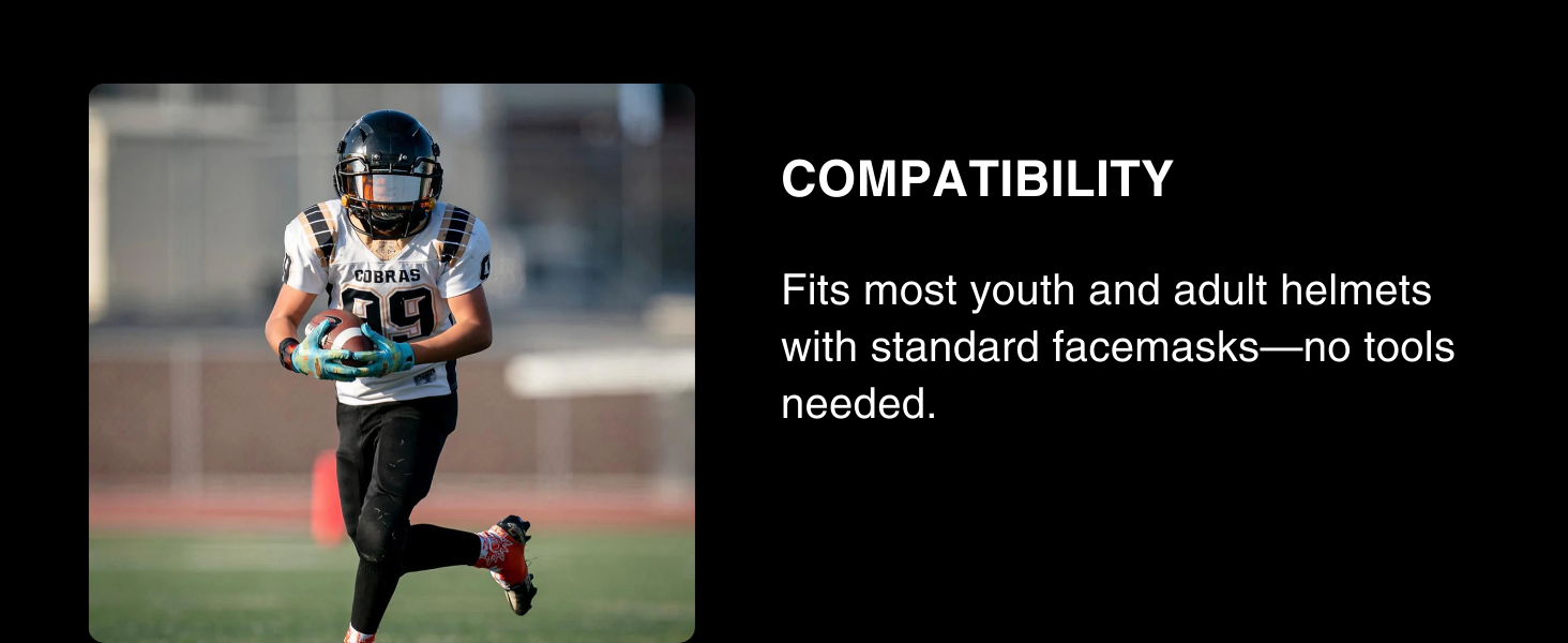 Fits most youth and adult helmets with standard facemasks—no tools needed.