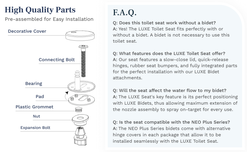 parts, toilet, toilet seat, bidet, luxe bidet