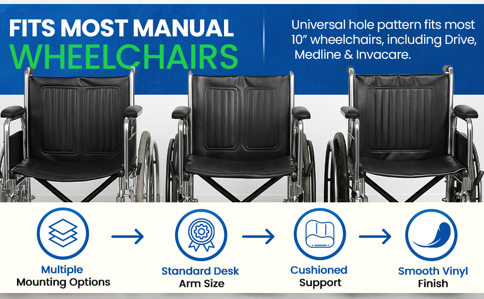 Healthline Padded Armrest For Wheelchairs Vinyl Pair, Universal Arm Pads Replacement