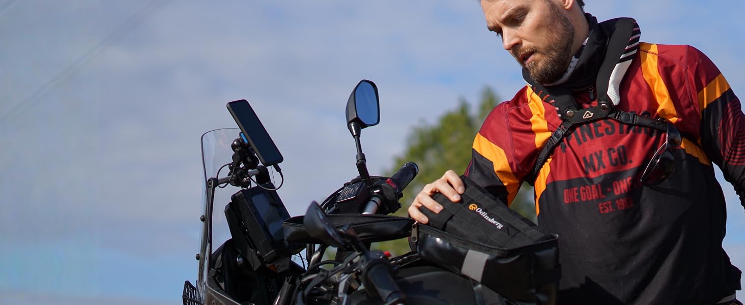 the motorcycle tool roll organizer fits in most tank bags.