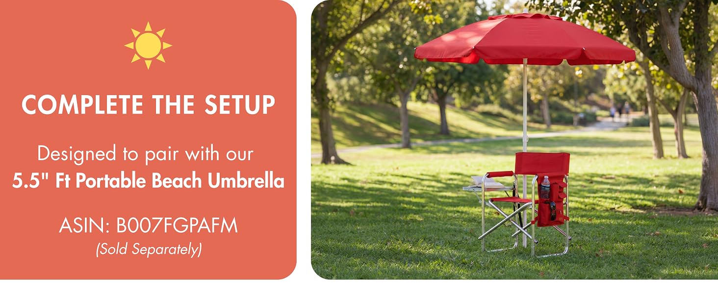 Folding outdoor chairs with beach umbrella set for sun protection portable chair and shade.