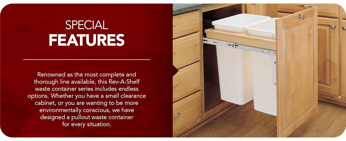 Rev-A-Shelf Double Pullout Top Mount Trash Can 50 qt., White, 4WCTM-2150DM-2