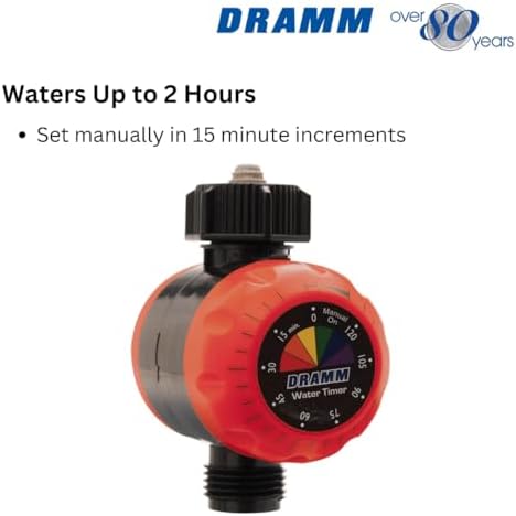 Dramm ColorStorm Premium Water Hose Timer, Mechanical, Turns Water Off Automatically, Up to 120 Minutes of Run Time, Compact for Lawn, Drip