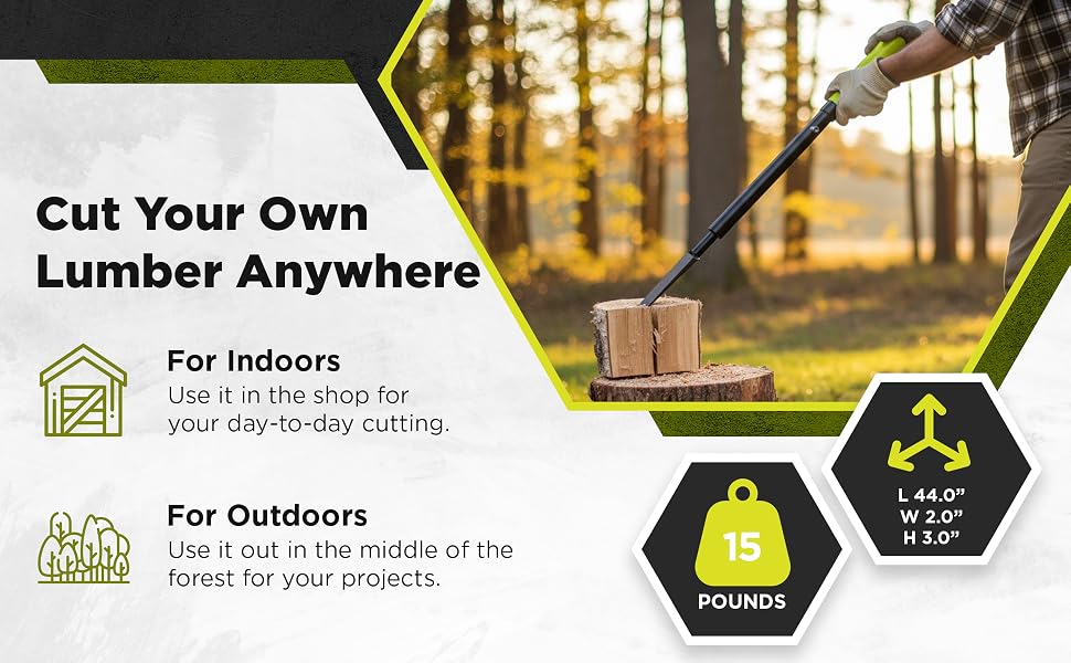 Timber Tuff TMW-11 Manual Slide Wedge Hammer Wood Log Steel Splitter Tool, Green