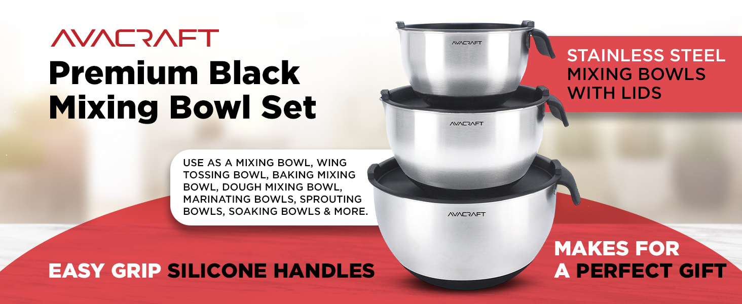 AVACRAFT SS Mixing Bowls - Black Lids