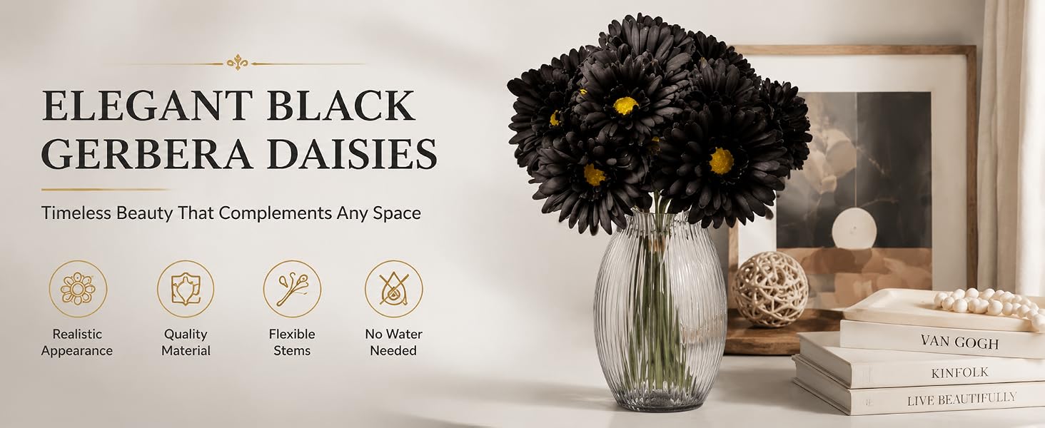 Black Silk daisies faux daisies 1